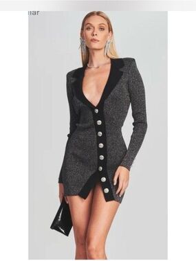 Sparkle Knit Blazer Mini Dress in Charcoal Black Retrofete